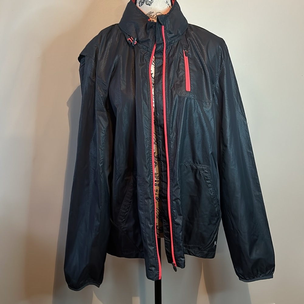 Women's Black Nylon Jacket with Red Accents